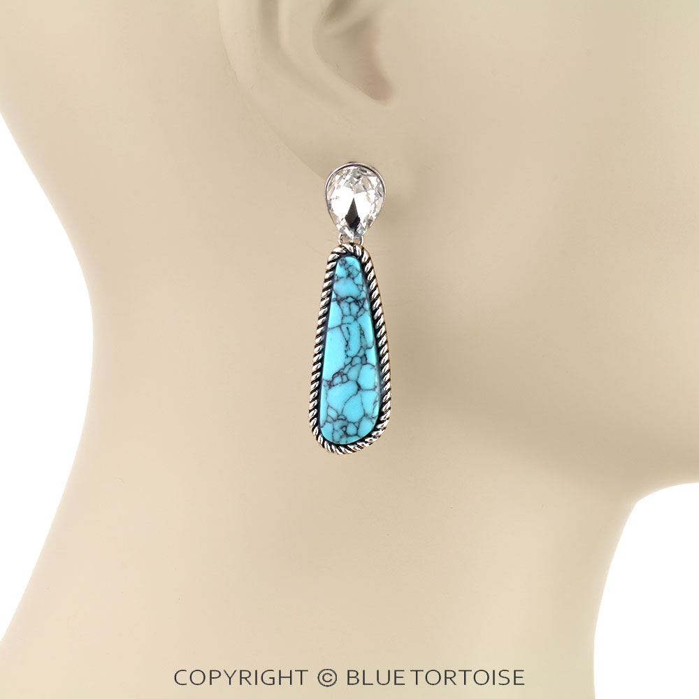 Western Teardrop Stone Stud Earrings - Image 2