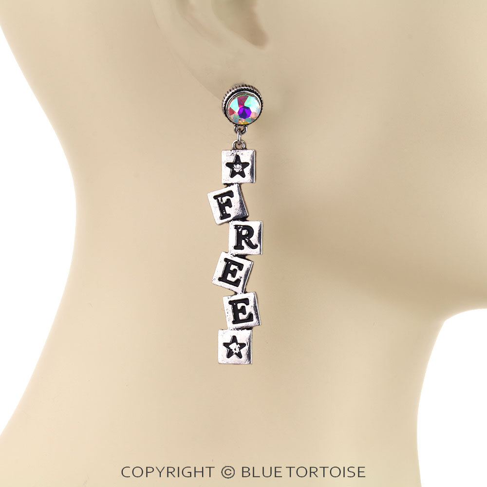 Western "FREE" Stone Stud Earrings - Image 2