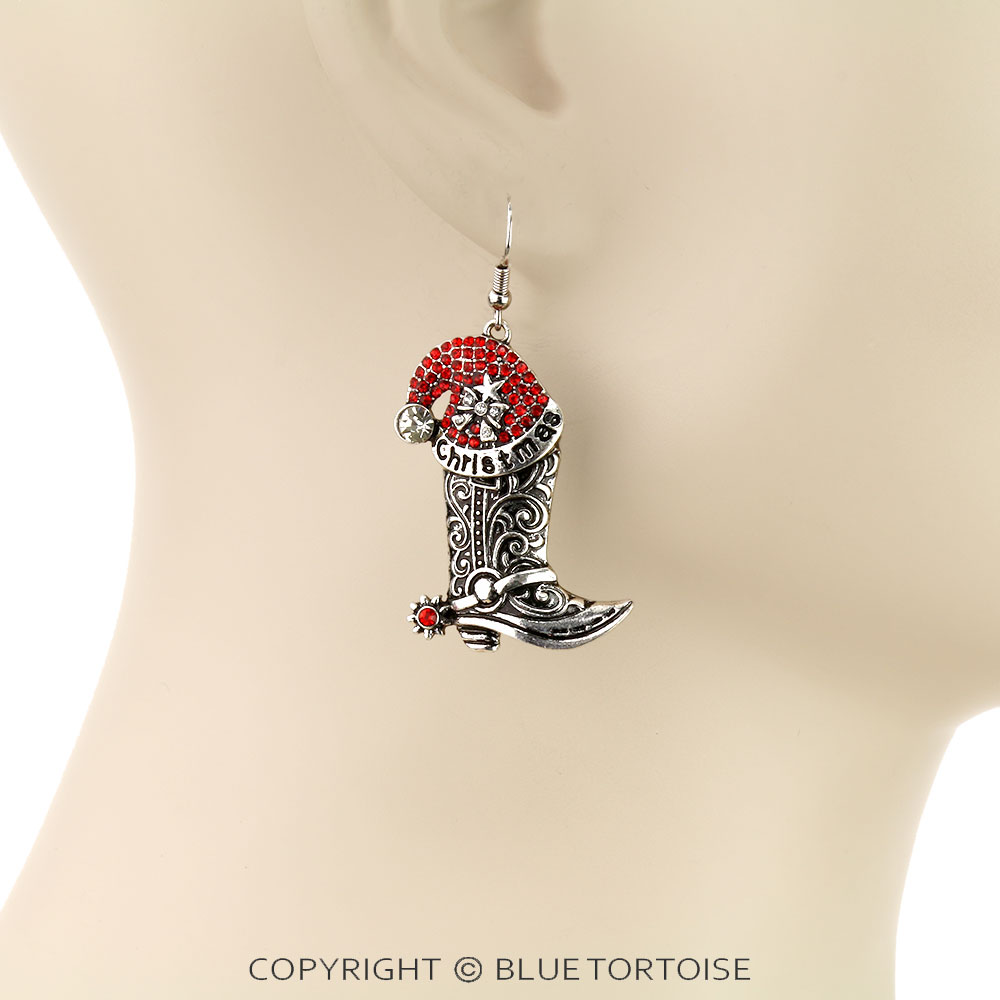 Christmas Boot Stone Dangle Earrings - Image 2