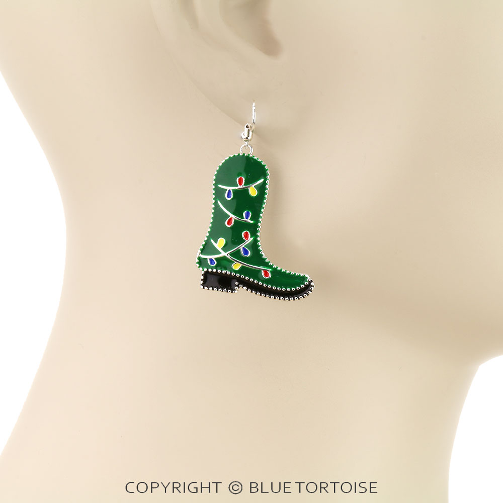 Christmas Boot Enamel Dangle Earrings - Image 2