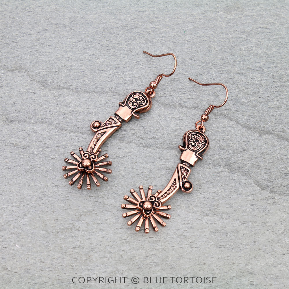 Western Textured Spurs Dangle Earrings
