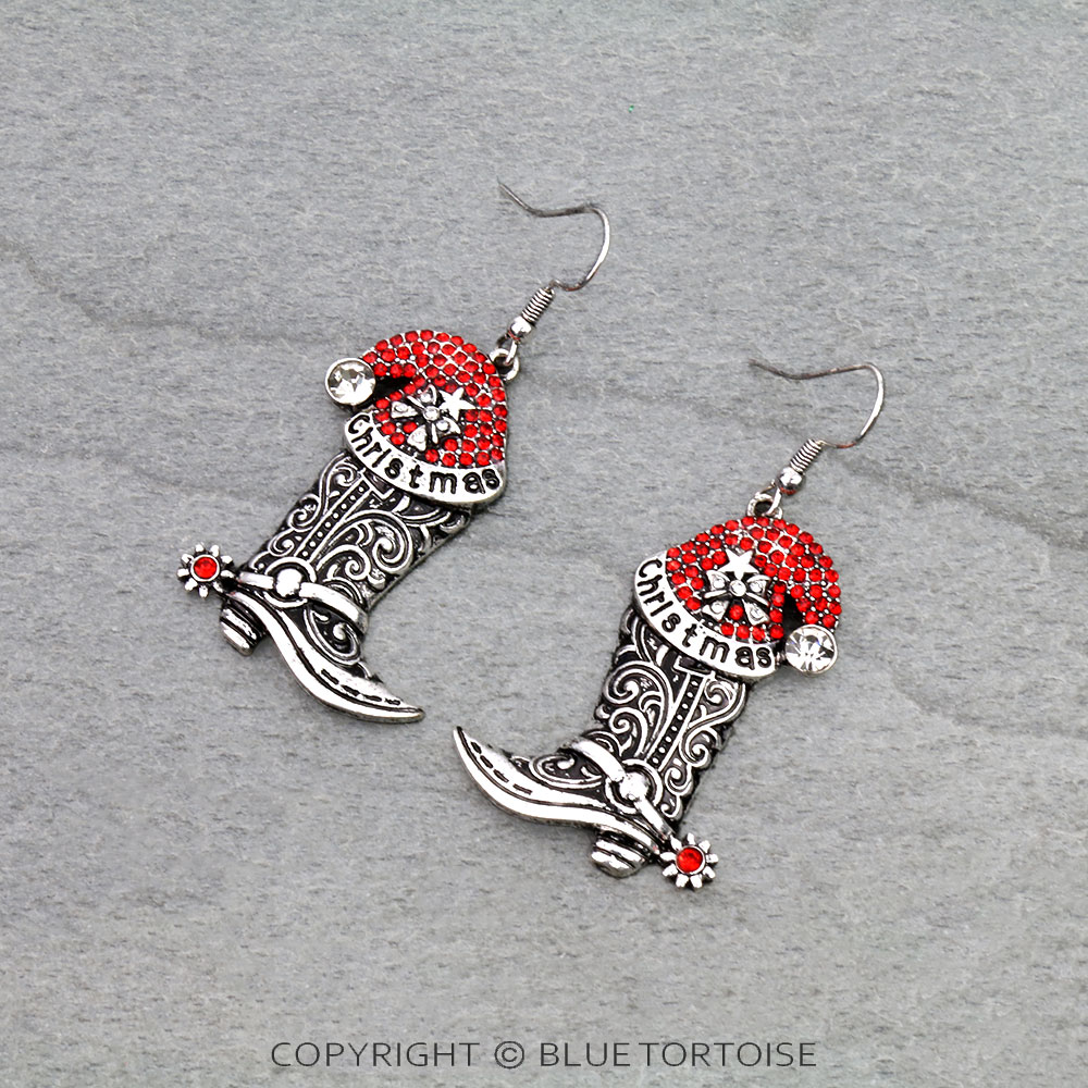 Christmas Boot Stone Dangle Earrings