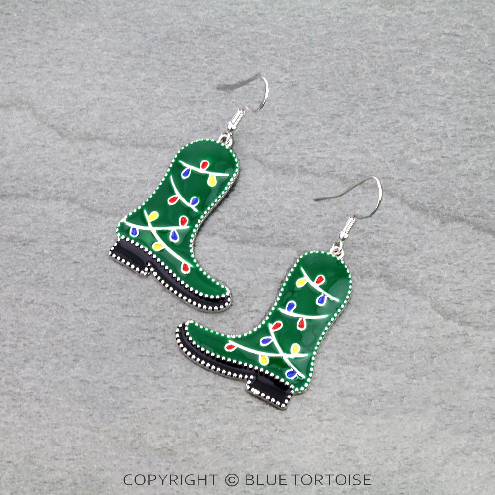 Christmas Boot Enamel Dangle Earrings