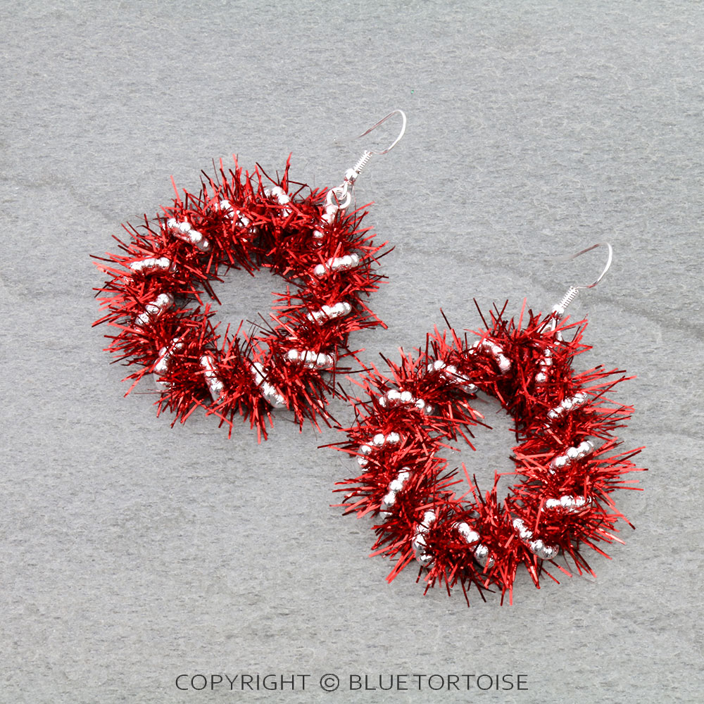 Christmas Wreath Metallic Thread Dangle Earrings