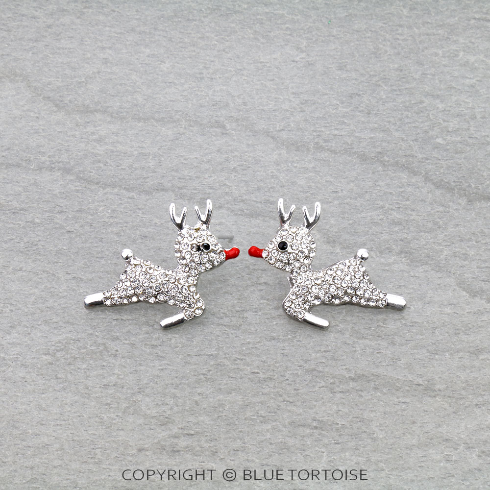 Christmas Rudolf Rhinestone Stud Earrings