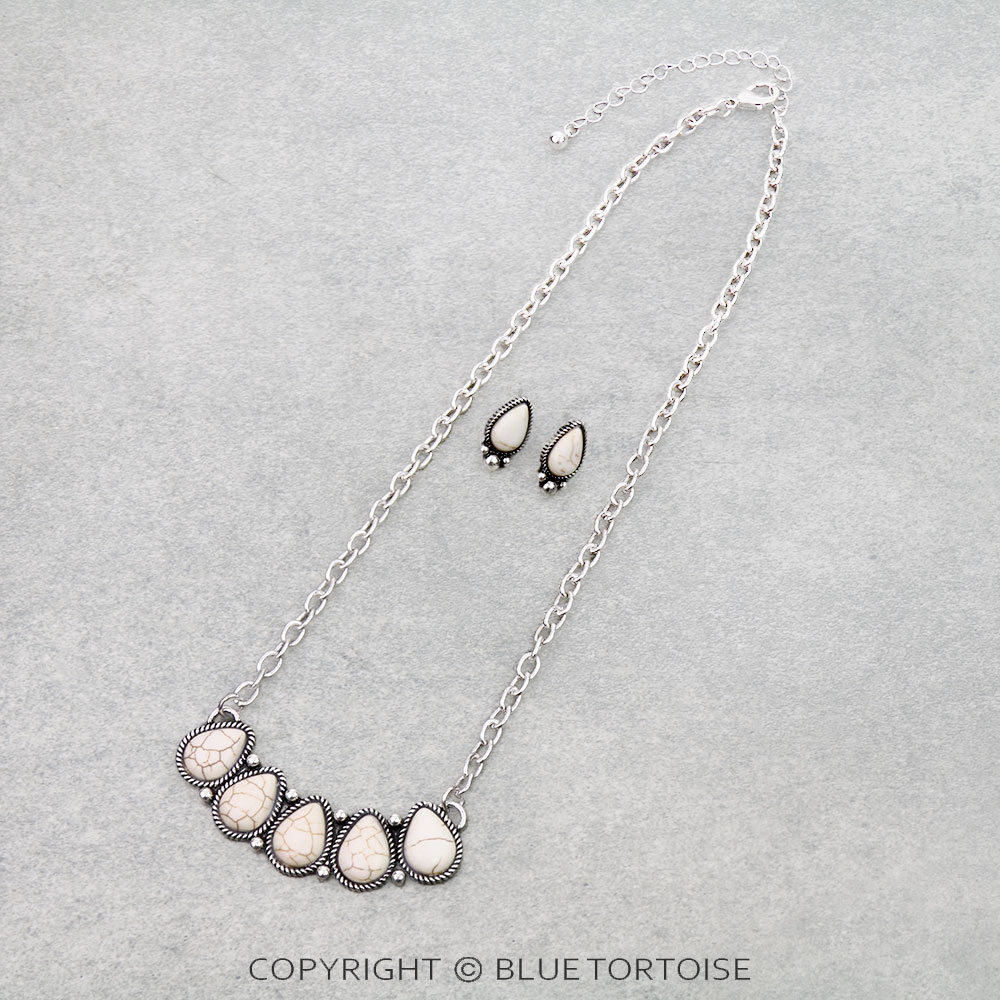 Western Teardrop Stone Bar Necklace Set