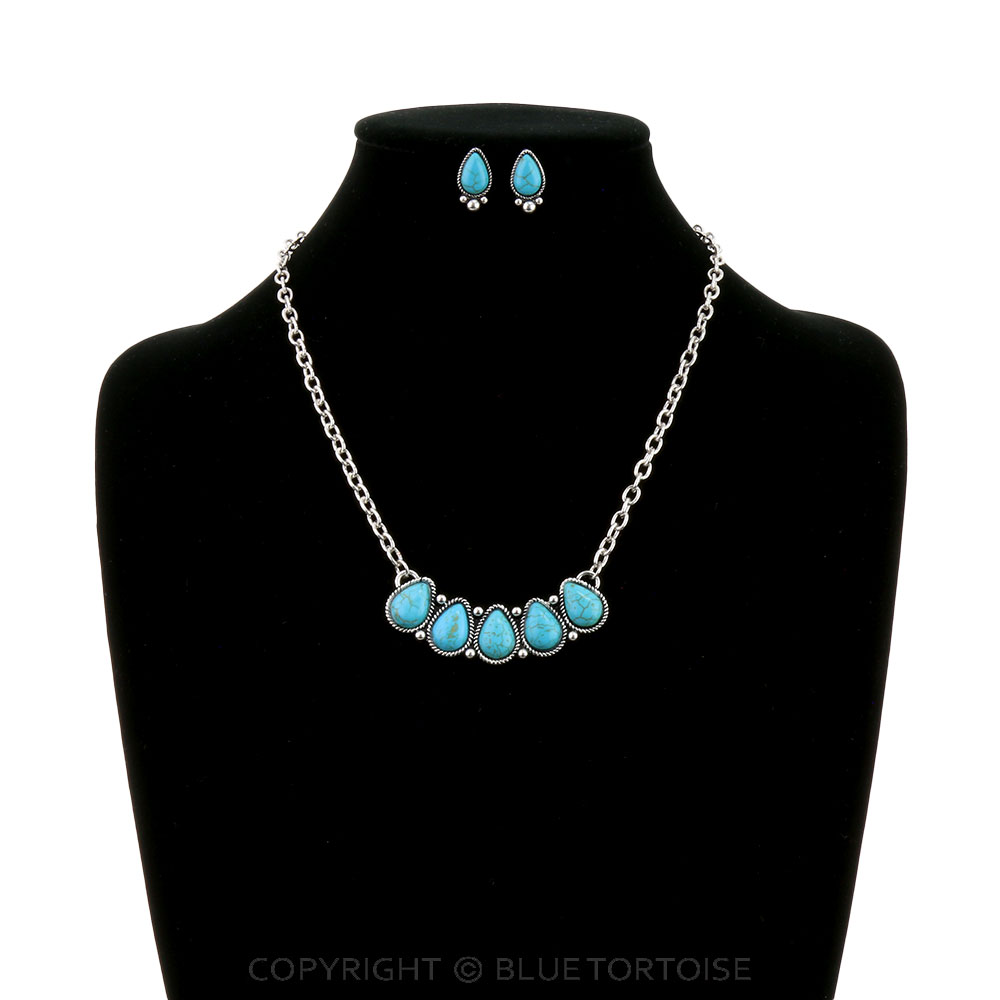 Western Teardrop Stone Bar Necklace Set - Image 2
