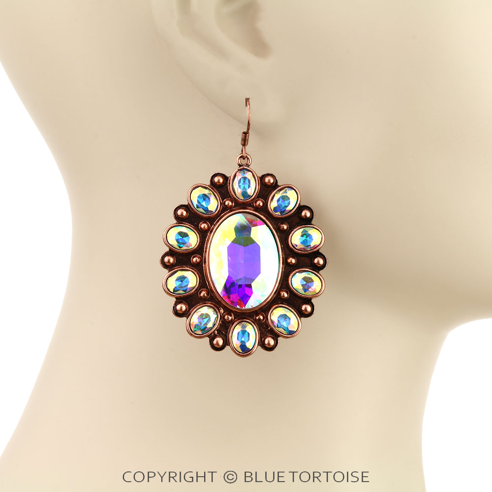 Western Concho Flower Stone Dangle Earrings - Image 2
