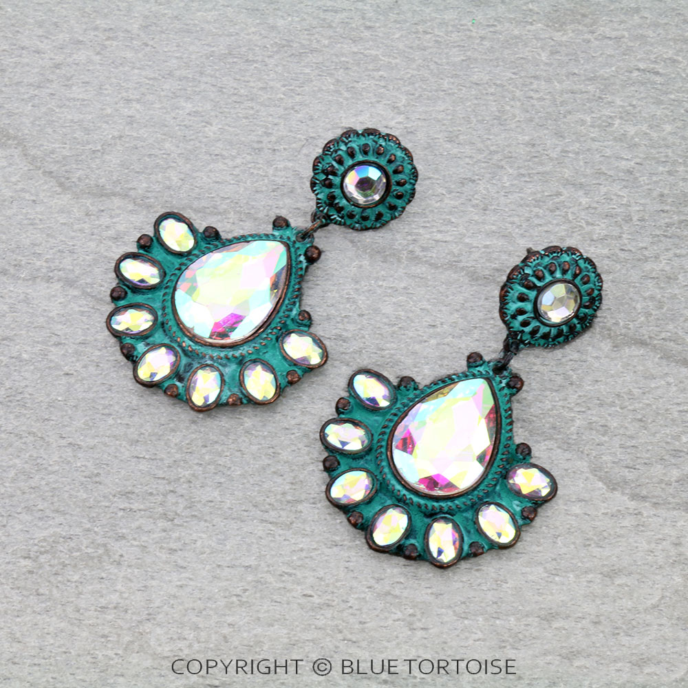 Western Concho Casting Stone Stud Earrings