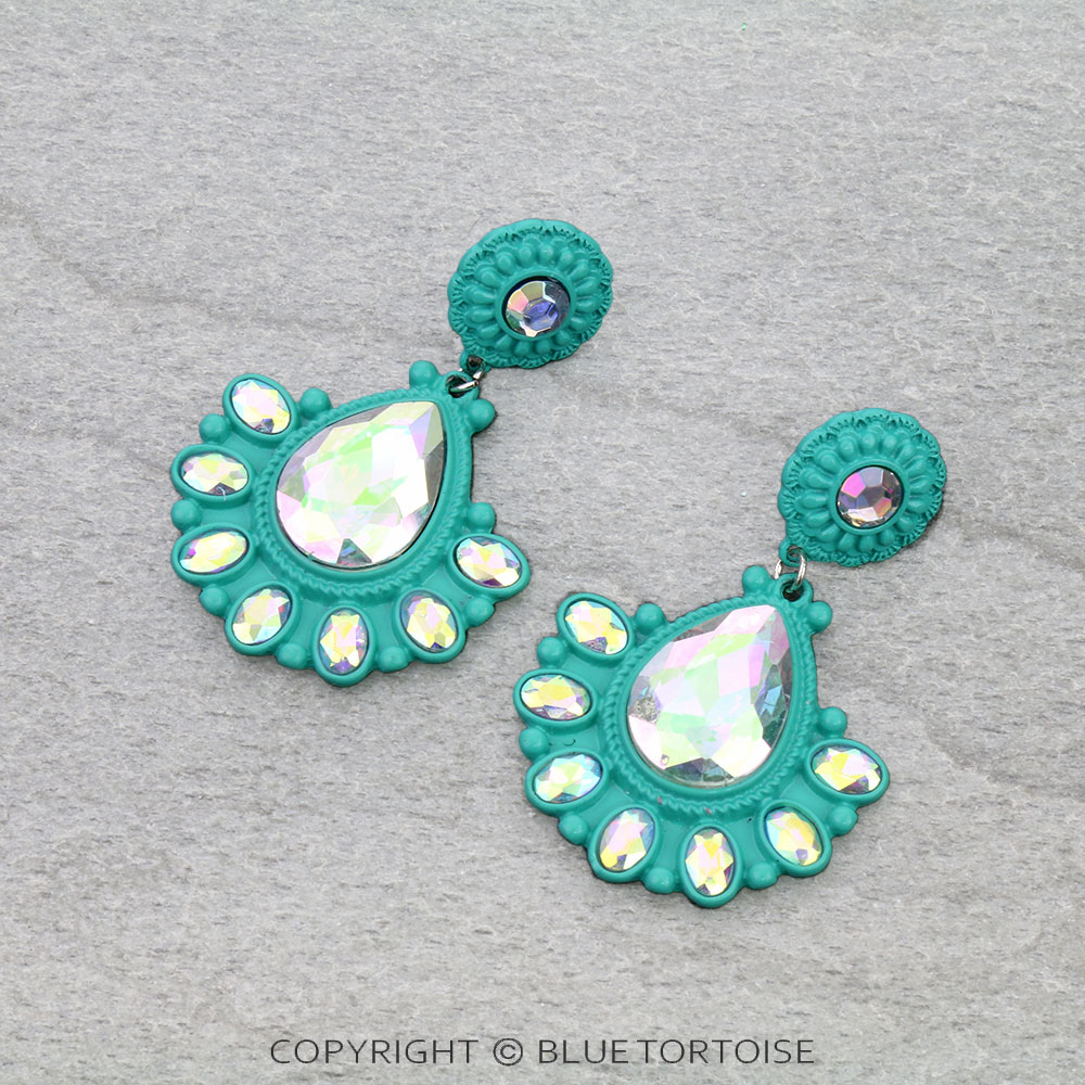 Western Concho Casting Stone Stud Earrings