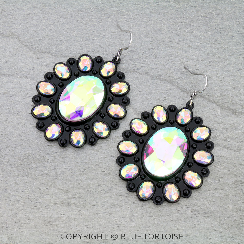 Western Concho Flower Stone Dangle Earrings