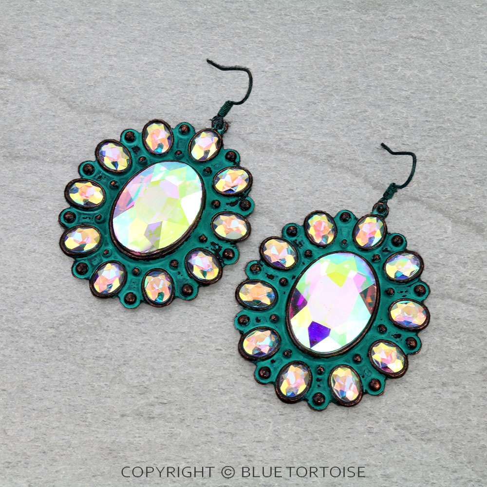 Western Concho Flower Stone Dangle Earrings