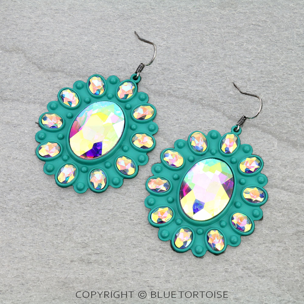 Western Concho Flower Stone Dangle Earrings