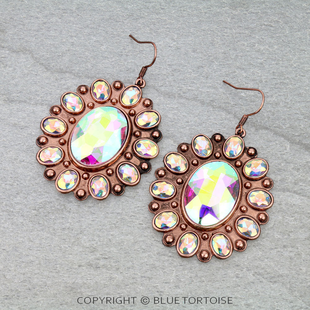 Western Concho Flower Stone Dangle Earrings