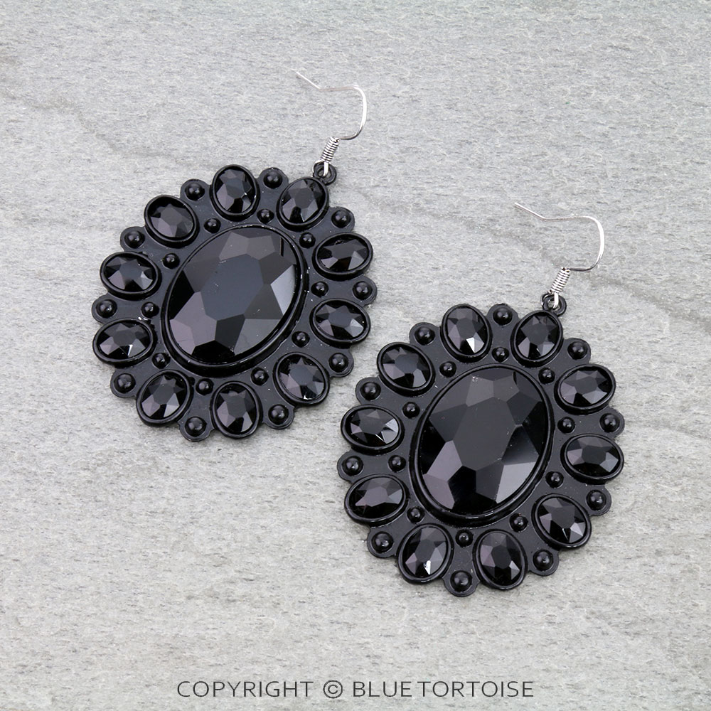 Western Concho Flower Stone Dangle Earrings
