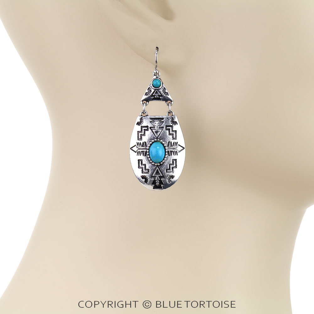 Western Aztec TXR Teardrop Dangle Earrings - Image 2