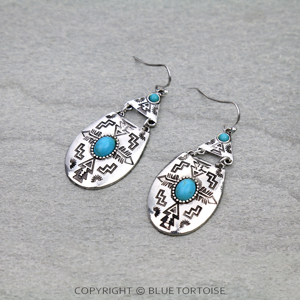 Western Aztec TXR Teardrop Dangle Earrings