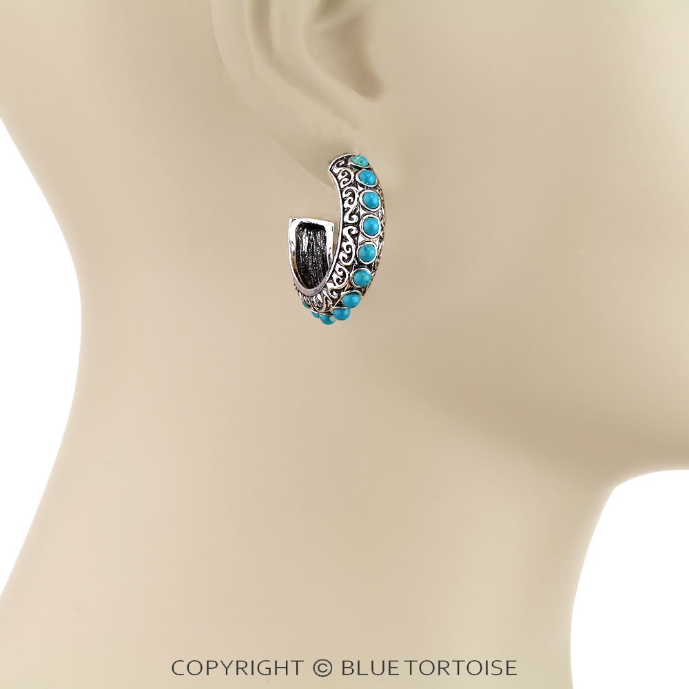 Western Filigree with Stone Hoop Earrings - Image 2