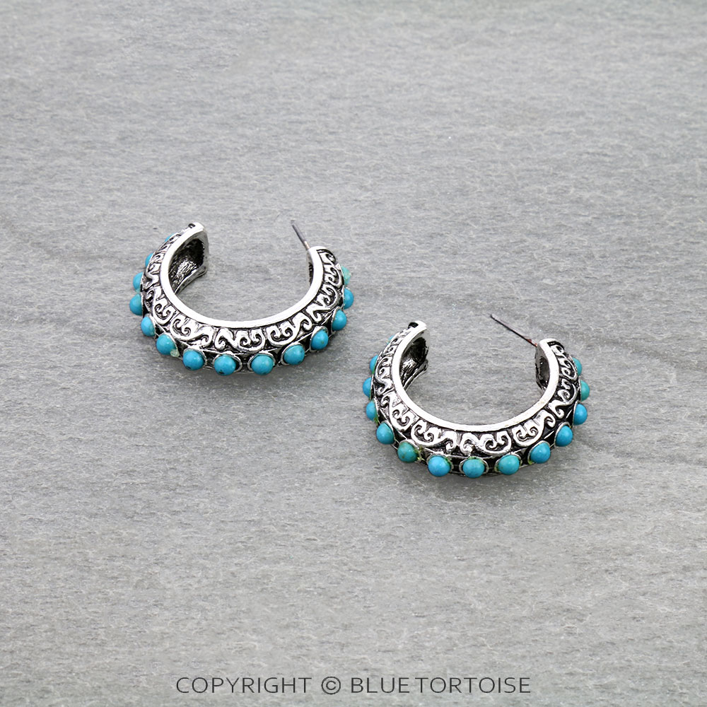 Western Filigree with Stone Hoop Earrings