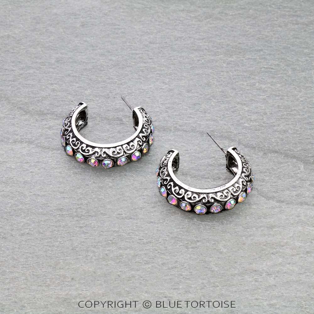 Western Filigree with Stone Hoop Earrings