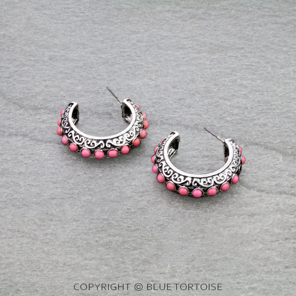 Western Filigree with Stone Hoop Earrings