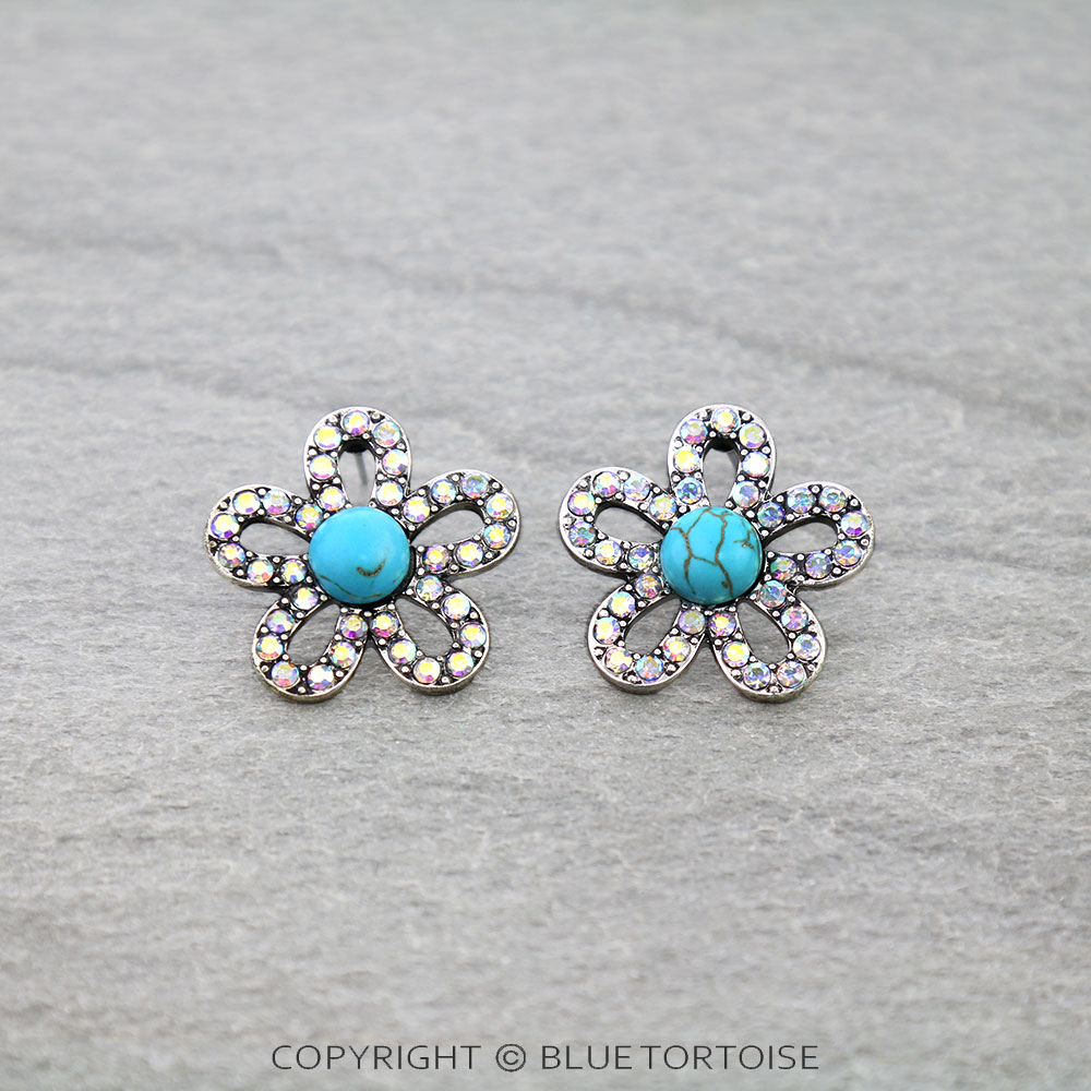 Western Flower Stone Stud Earrings