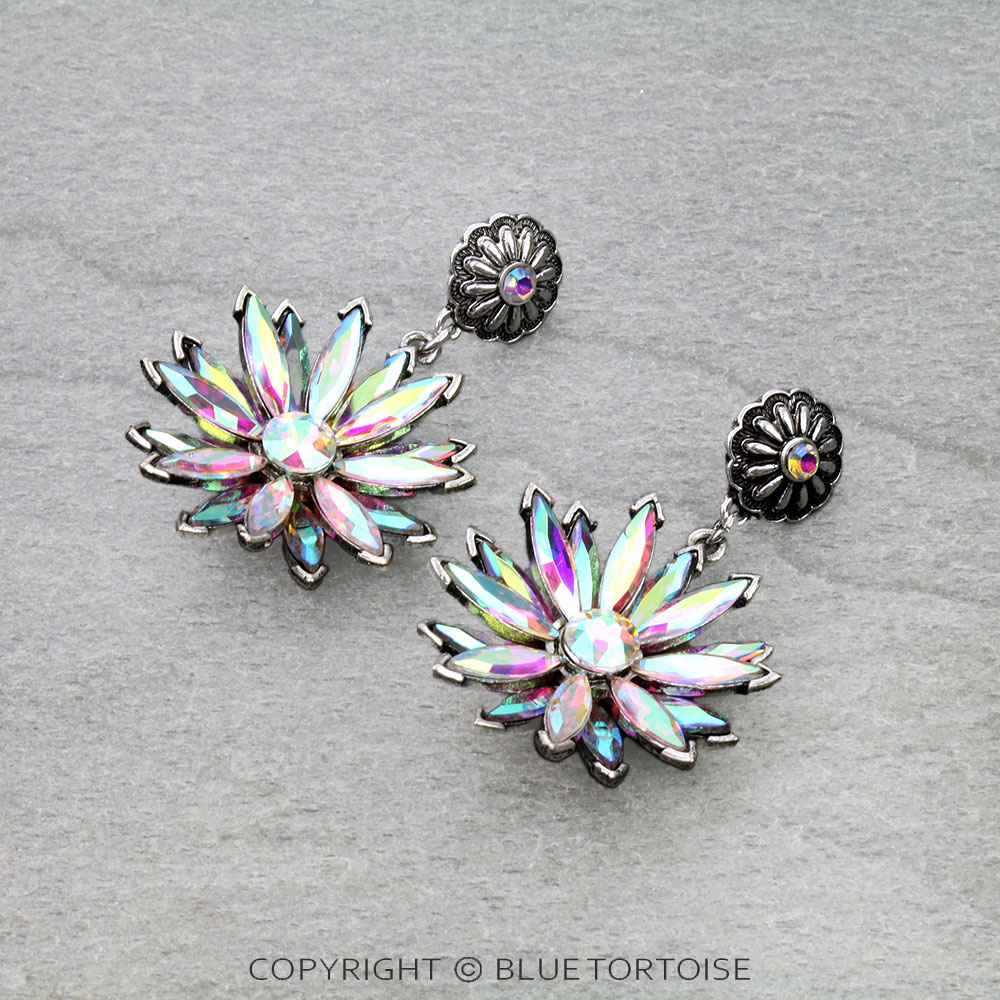 Western Flower Stone Concho Stud Earrings