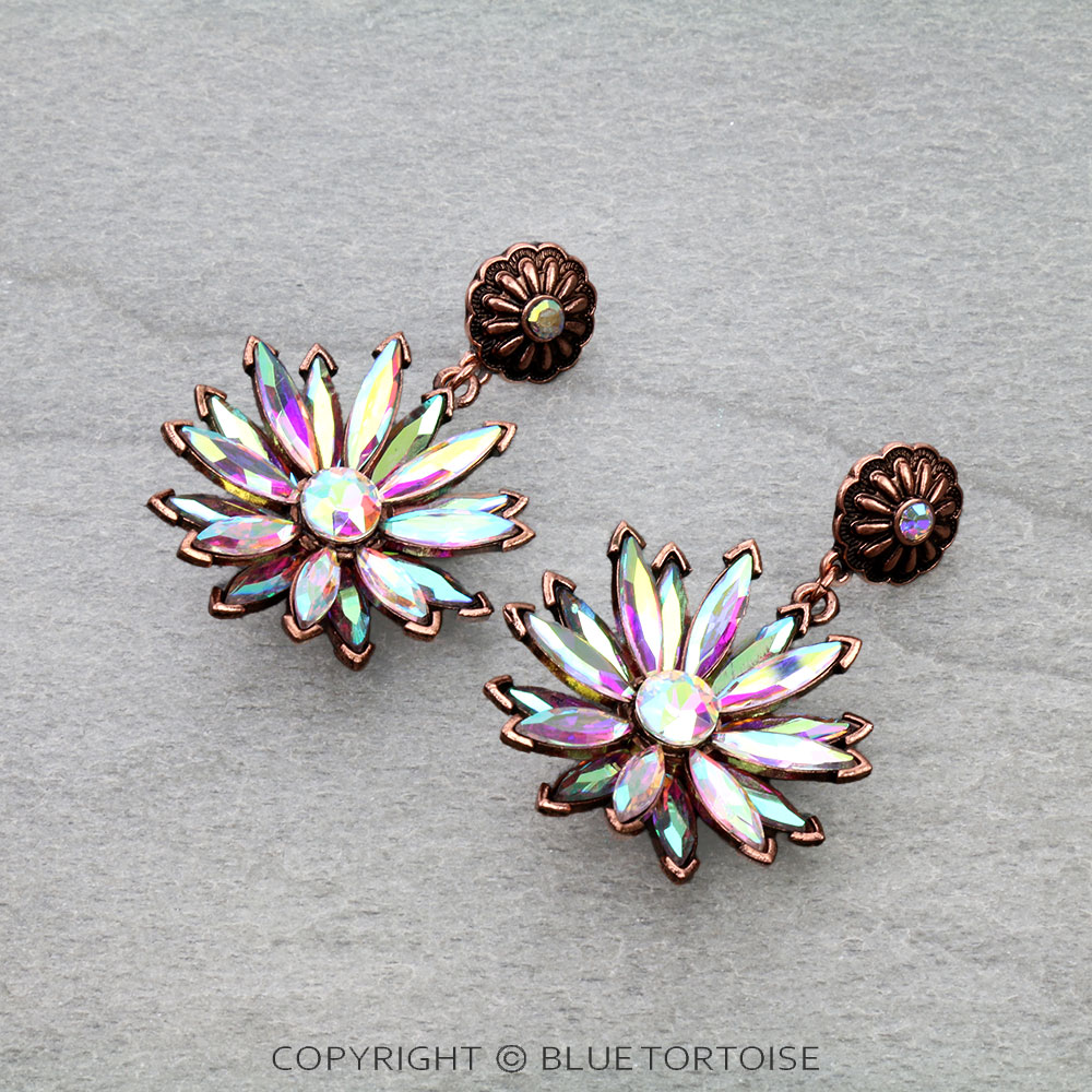 Western Flower Stone Concho Stud Earrings
