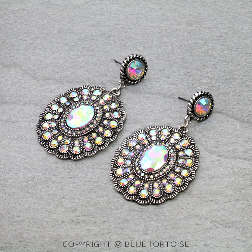 Western Concho Stone Stud Earrings