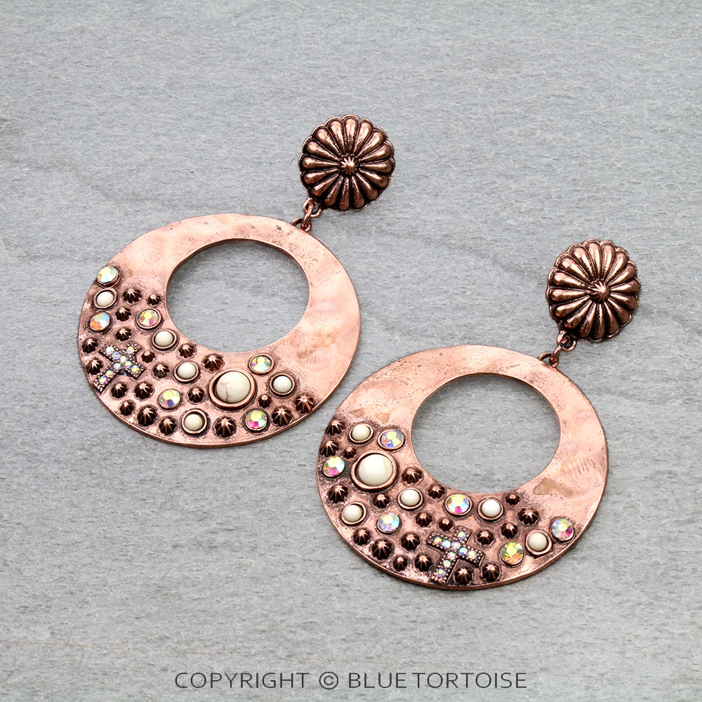 Western Round Stone Concho Stud Earrings