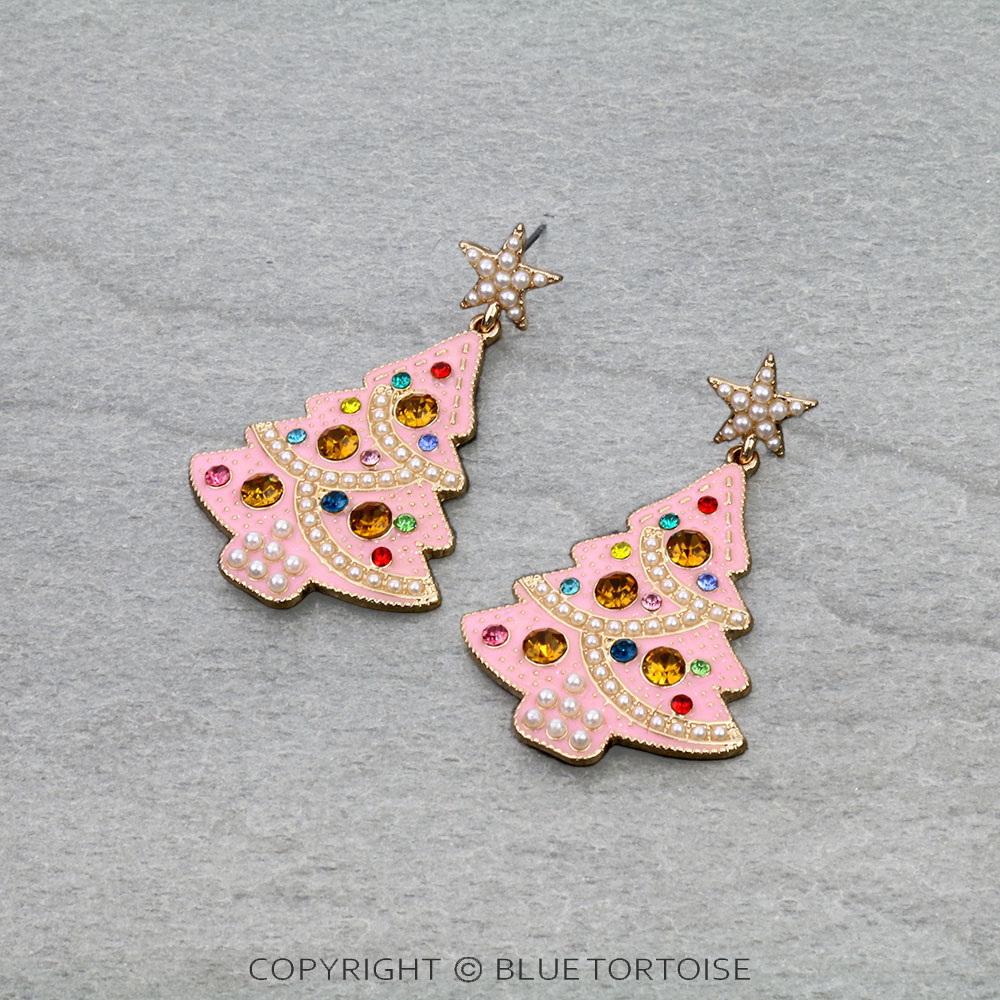 Christmas Tree Stone Stud Earrings