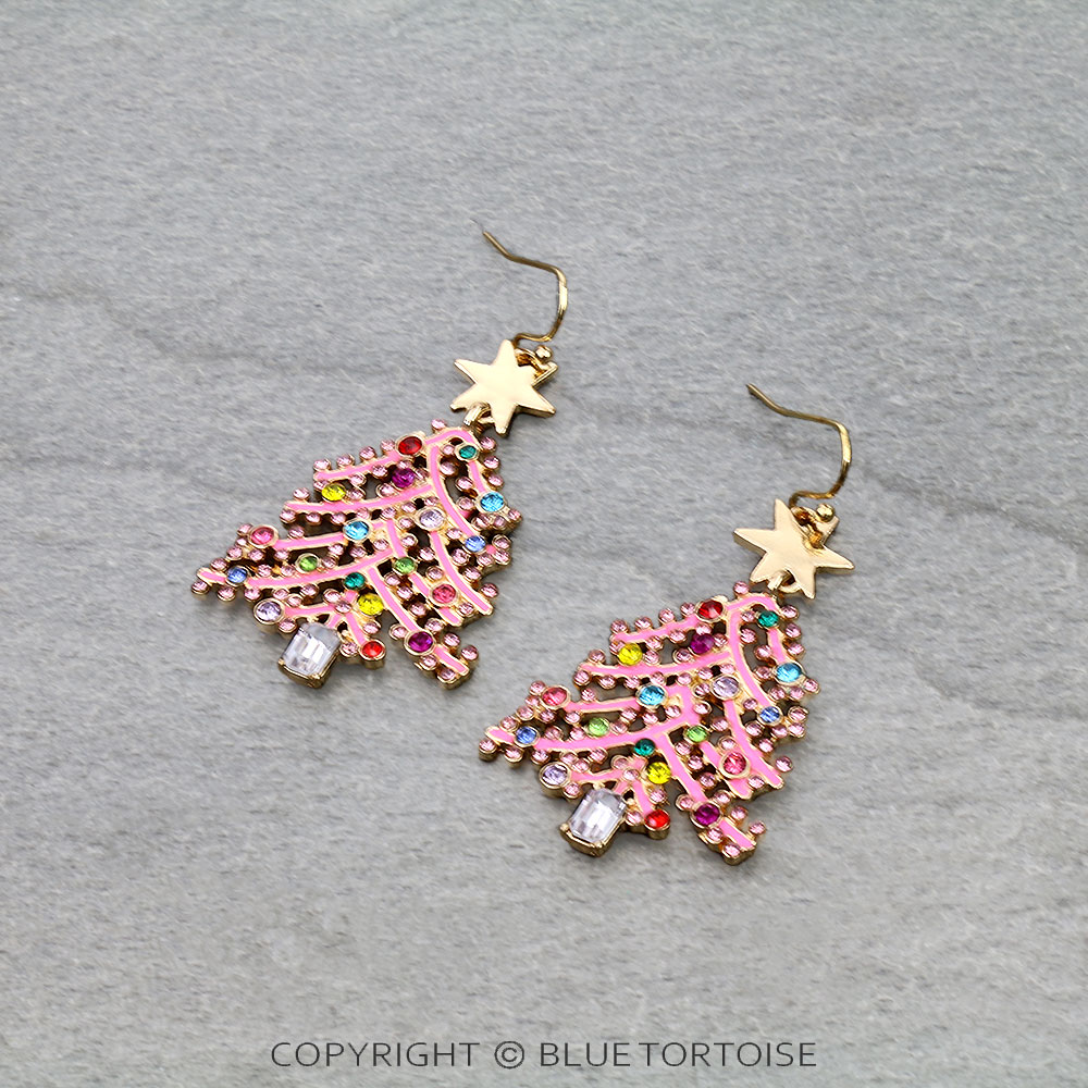 Christmas Tree Stone Dangle Earrings