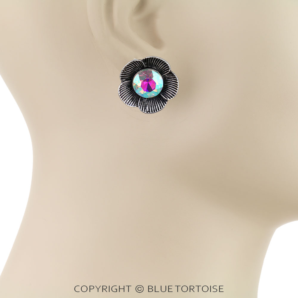 Western Flower Stone Stud Earrings - Image 2