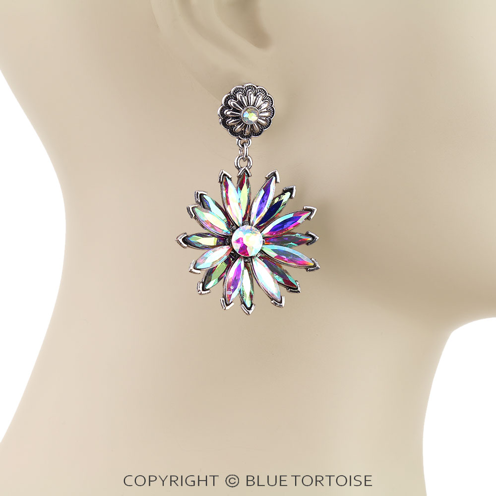 Western Flower Stone Concho Stud Earrings - Image 2
