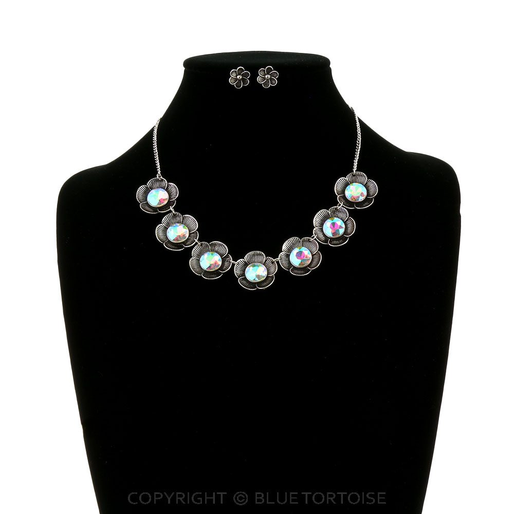 Western Flower Stone Statement Necklace Set - Image 2