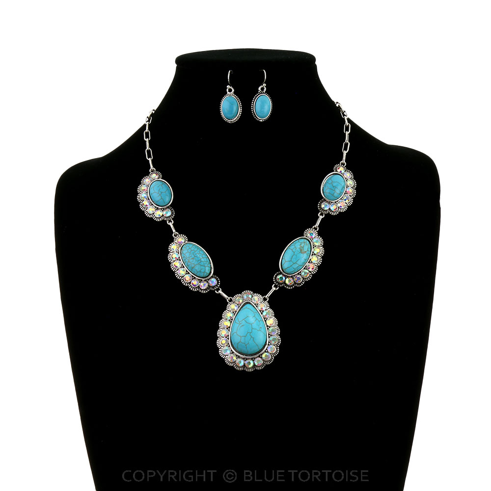 Western Teardrop Stone Necklace Set - Image 2