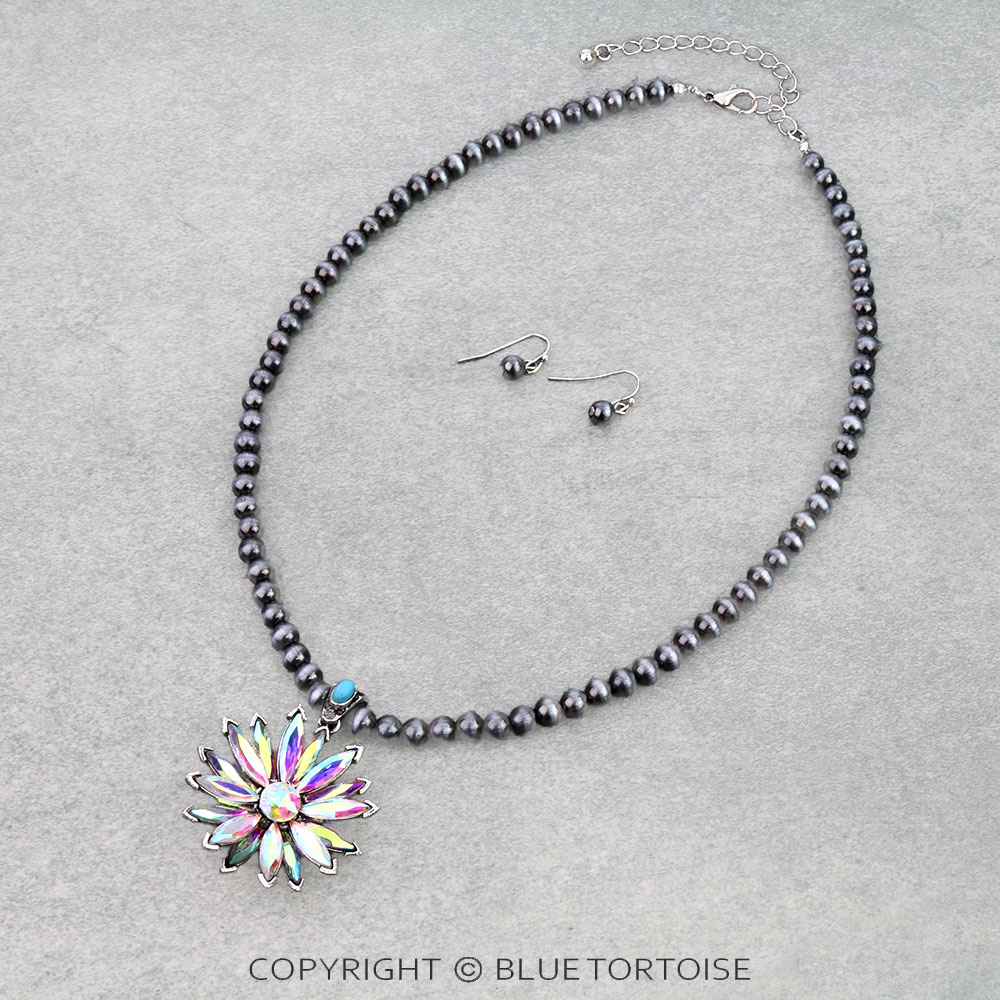 Western Flower Stone Necklace Set