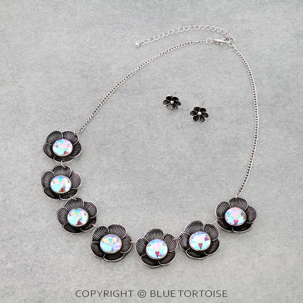 Western Flower Stone Statement Necklace Set