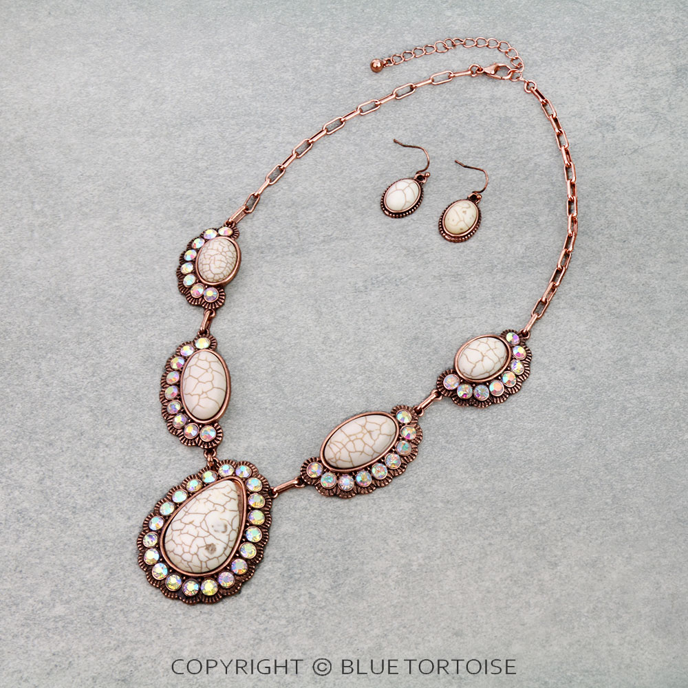 Western Teardrop Stone Necklace Set