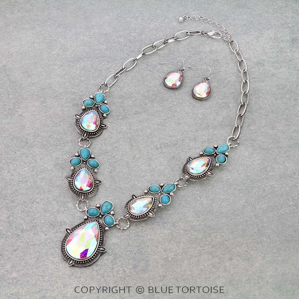 Western Teardrop Stone Necklace Set
