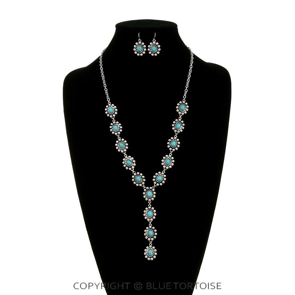 Western Concho Stone Y Necklace Set - Image 2