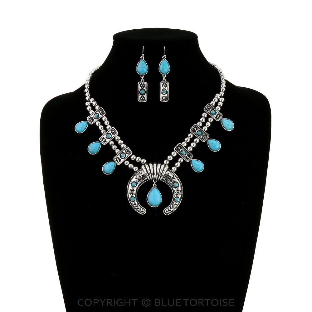 Western Aztec Style Squash Blossom Necklace Set - Image 2