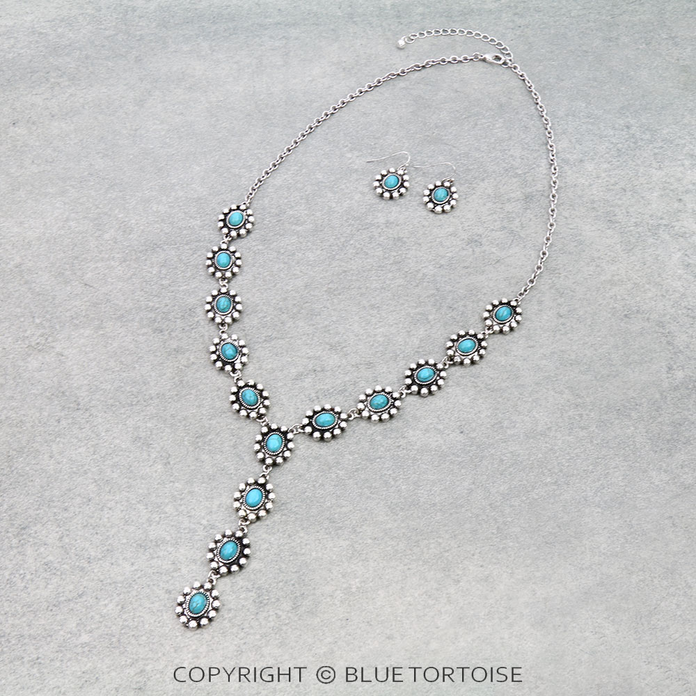 Western Concho Stone Y Necklace Set