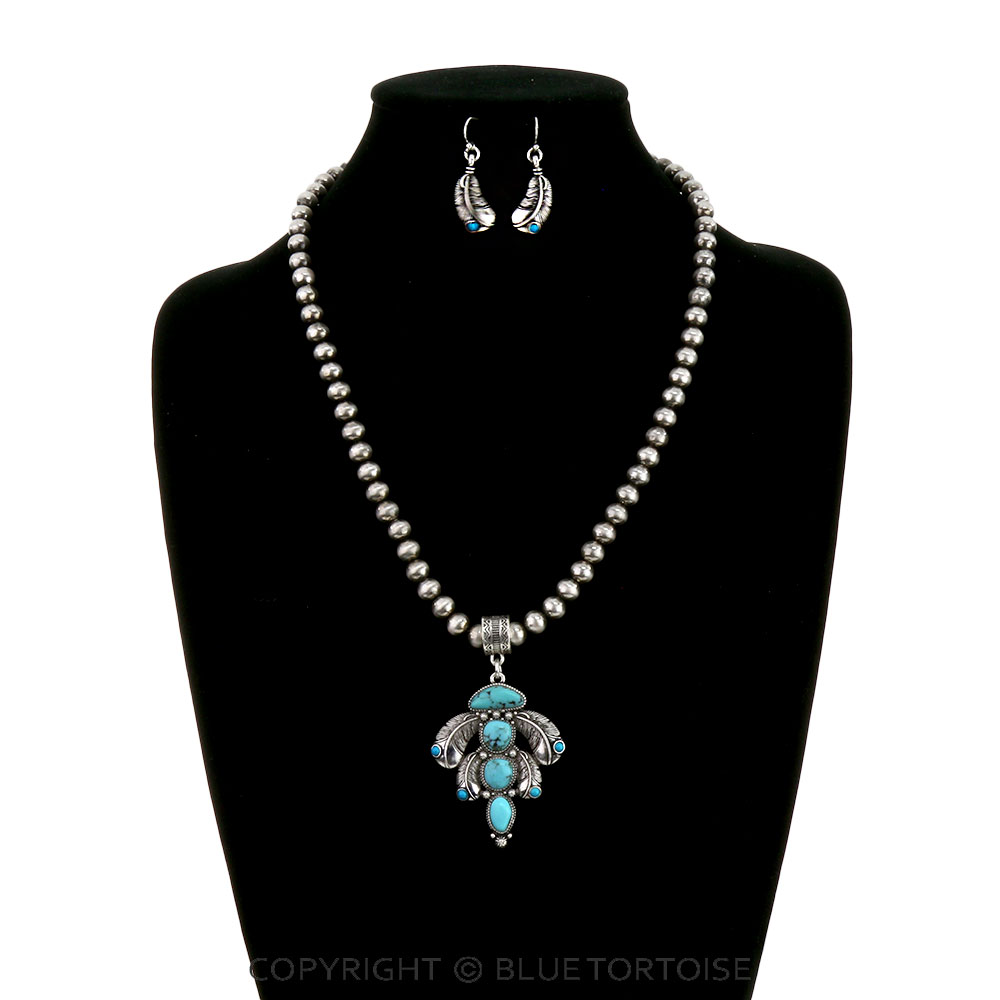Western Feather Stone Necklace Set - Image 2
