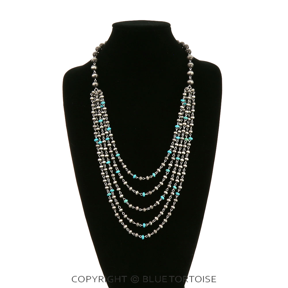 5 Layered Navajo Style Pearl Necklace - Image 2