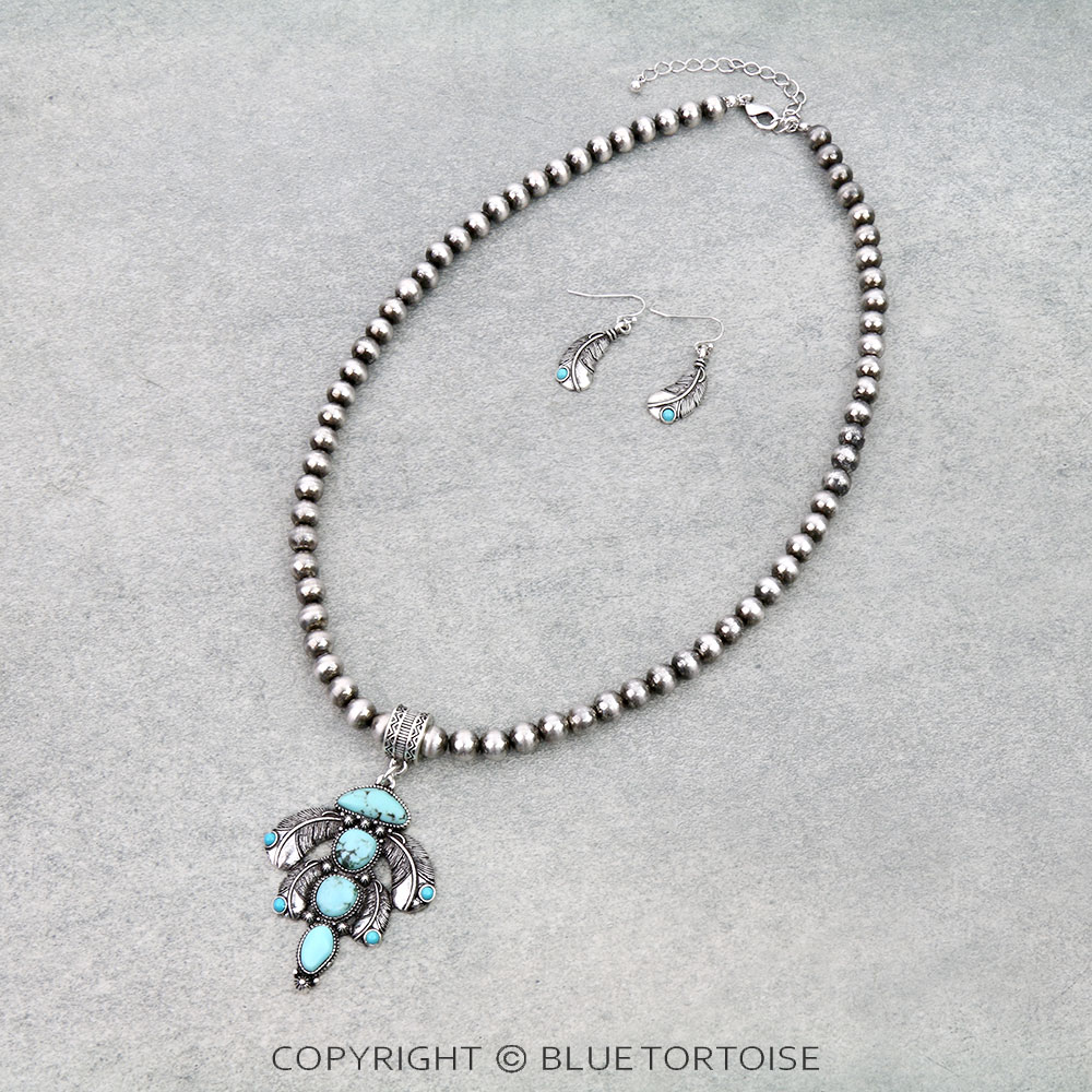 Western Feather Stone Necklace Set