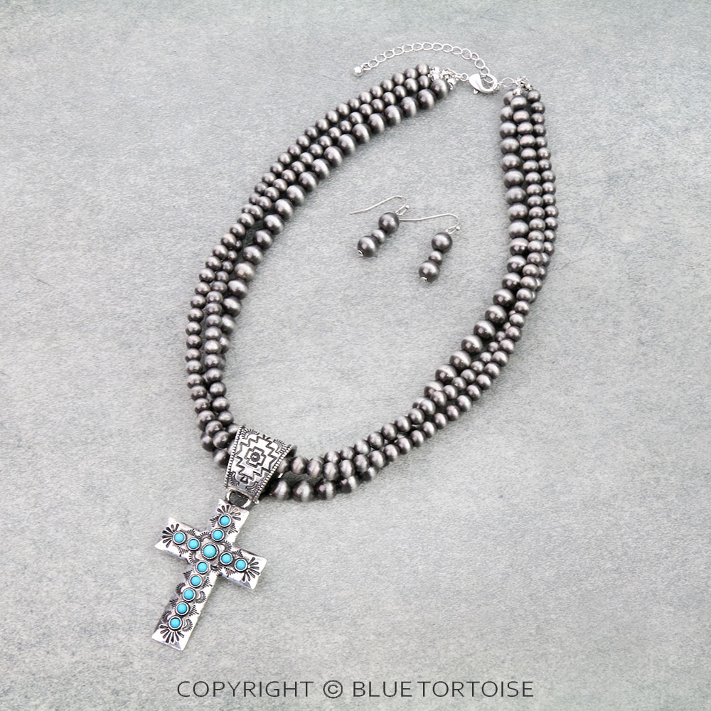 Western Cross Stone Necklace Set