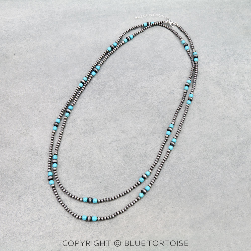 60" Navajo Style Pearl & Bead Necklace