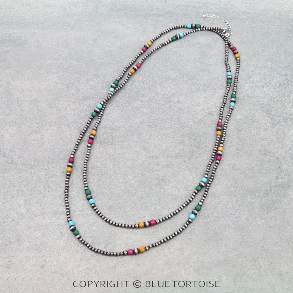 60" Navajo Style Pearl & Bead Necklace