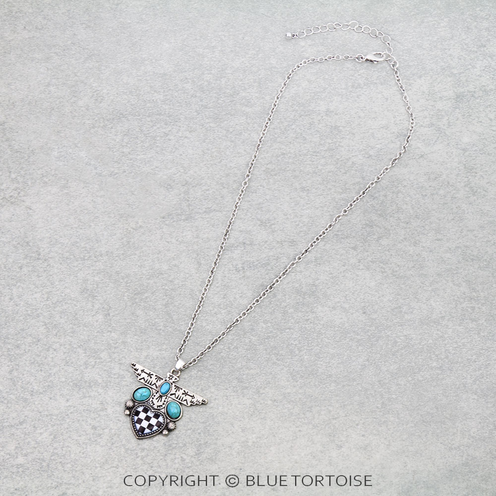 Checker Pattern Heart with Thunderbird Necklace